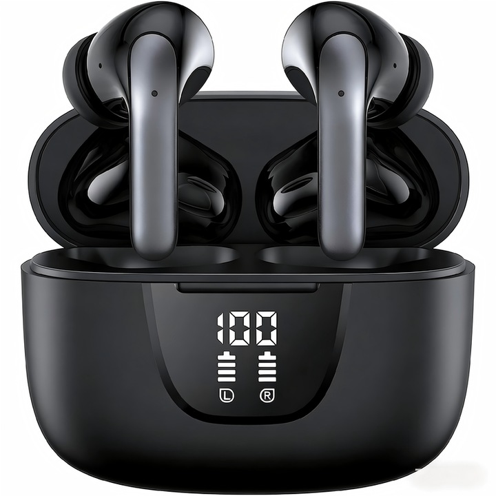 Casti wireless Dr Tim Wang, Bluetooth 5.4, anulare zgomot, negru, 42h, IPX4, control tactil