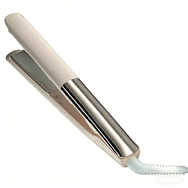 Placa de indreptat parul Dr Tim Wang, 2 in 1, bej, 5 trepte temperatura, ceramica