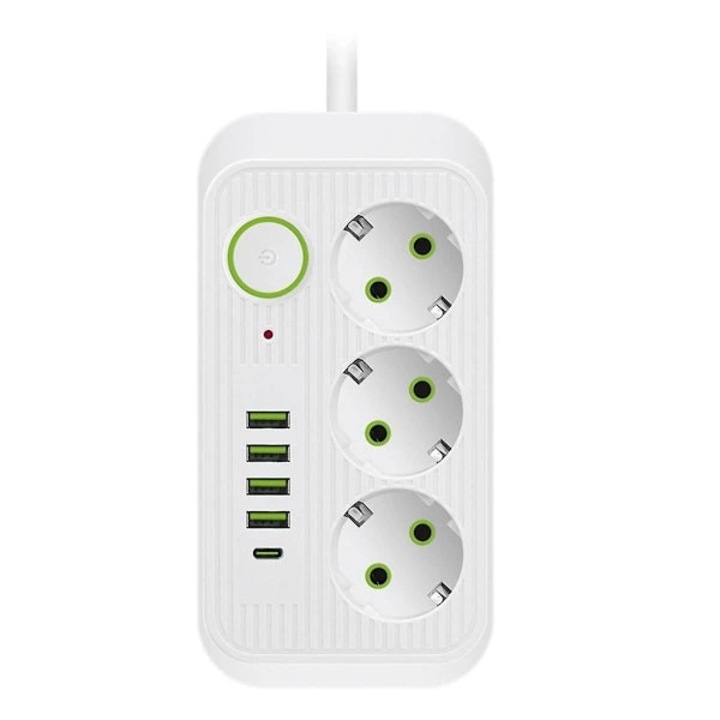 Prelungitor 2M cu priza EU, cablu multi-standard, incarcare rapida USB Type-C, alb