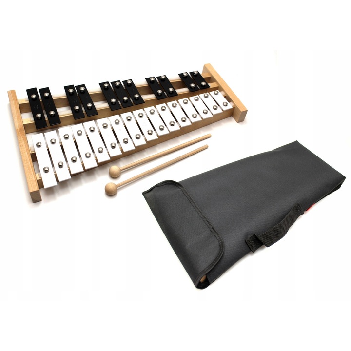 MatMax xilofon, 27 hang, állvánnyal, fekete, 42x24,5x3cm, 2 ütővel és tokkal