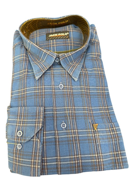 Jack férfi galléros ing, kék kockás, hosszú ujjú, pamut, L-es méret