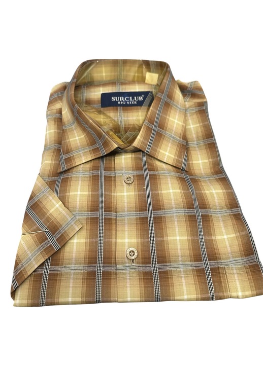 SURCLUB férfi ing, vékony csíkos kockás, tevebarna, pamut-poliészter, 7XL INTL