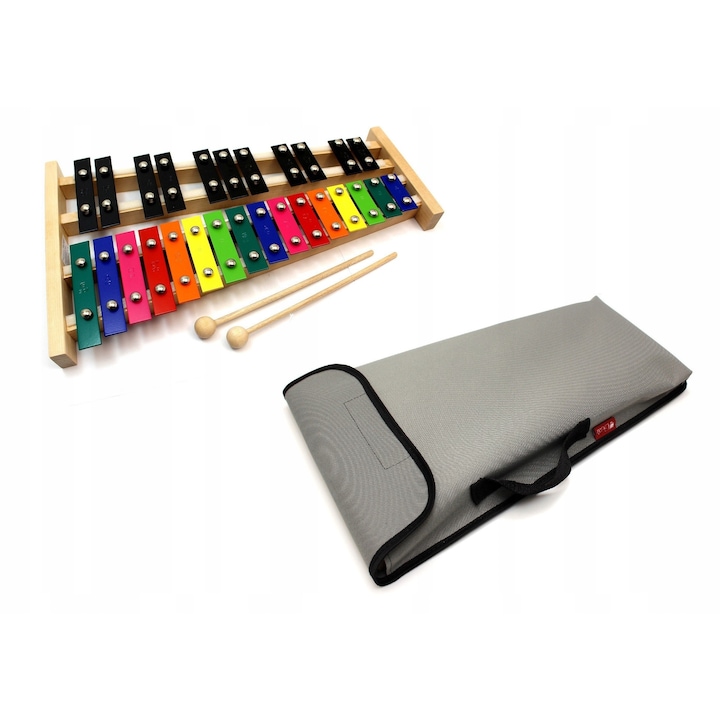 Xilofon MatMax 27 hang, készlet 2 ütővel és tokkal, 42x24,5x3cm, színes