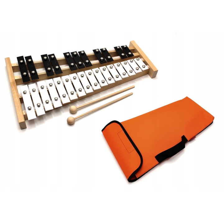Kromatikus harangjáték 27 hang, MatMax, 2 ütővel, narancssárga tokkal, 42x24,5x3cm