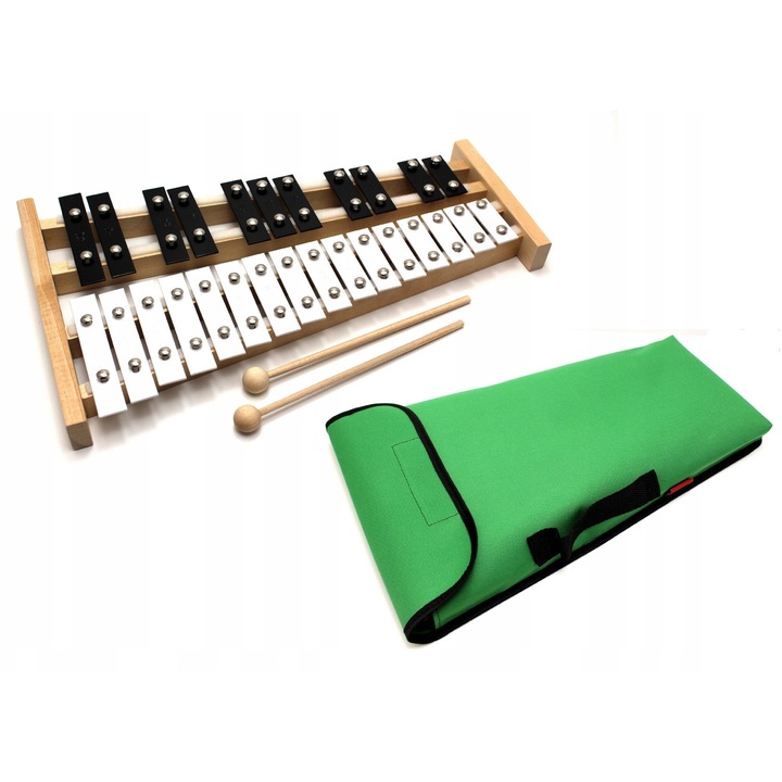 MatMax csengők, 27 hangszín, kromatikus, zöld, 2 ütővel, tokkal