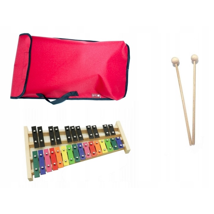 Kromatikus harangjáték, 27 hangos, MatMax, rózsaszín, 42x24,5x3cm, szett 2 kalapáccsal és tokkal