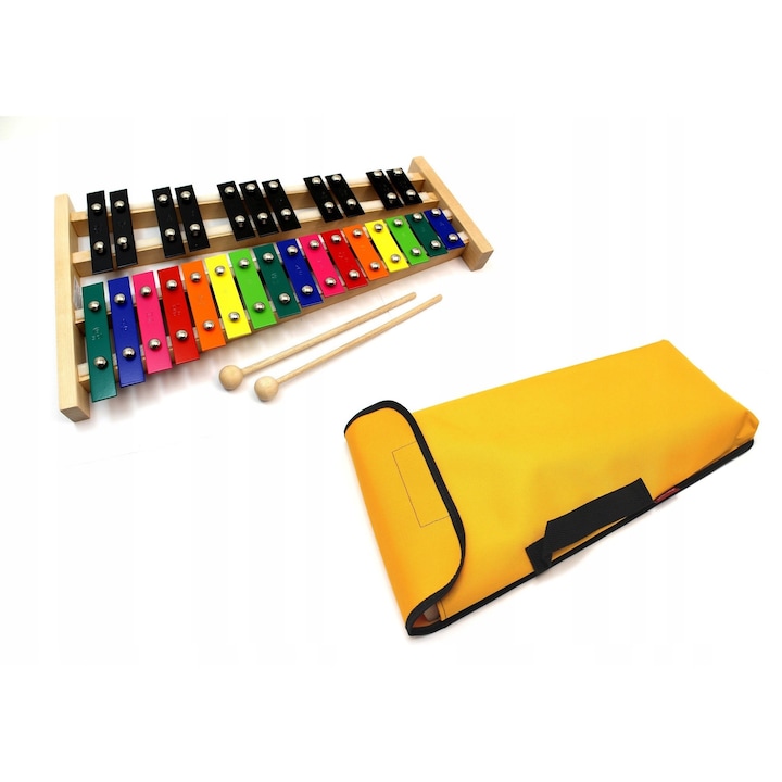 Kromatikus harangok, 27, MatMax, 2 oktáv, ütőkkel, sárga, 42x24,5x3cm, készlet tokkal