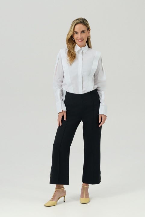 Pantaloni negri evazati EMA, talie medie, lungime glezna, marime 32