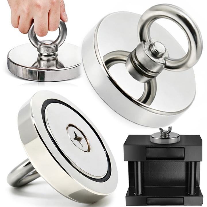 Magnet neodym 250 kg, PIXEL, 75 mm, cu carcasa din otel, filet M10