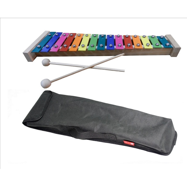 Xilofon, MatMax, diatonikus harangkészlet 15 hanggal, 2 ütővel, fekete, 39x12,5x6,5cm