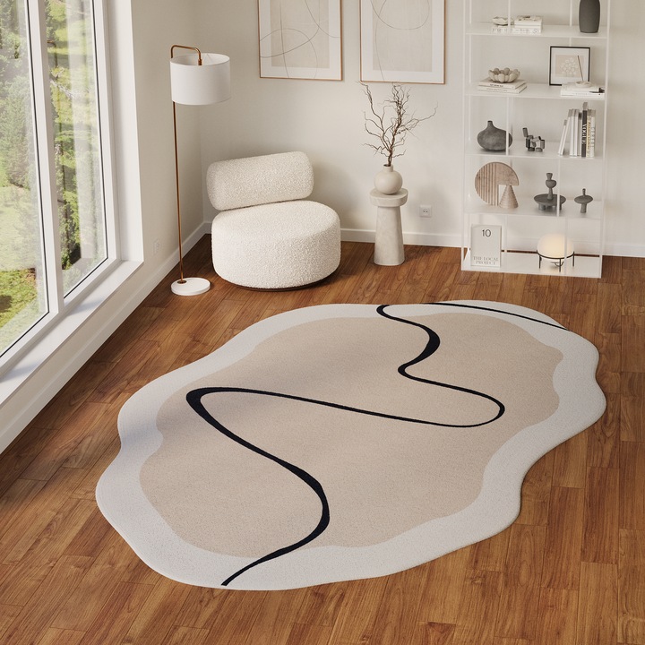 Covor Tapiso Wisp, covor din poliester, moale si placut la atingere, model unic, covor modern, covor pentru living, dormitor, hol, sufragerie, Forma neregulata 180 x 250cm