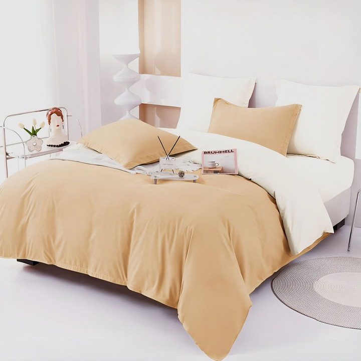 EmonaMall S18568 ágynemű, kétoldalas, 4 párnahuzat, 6 részes, bézs/krém