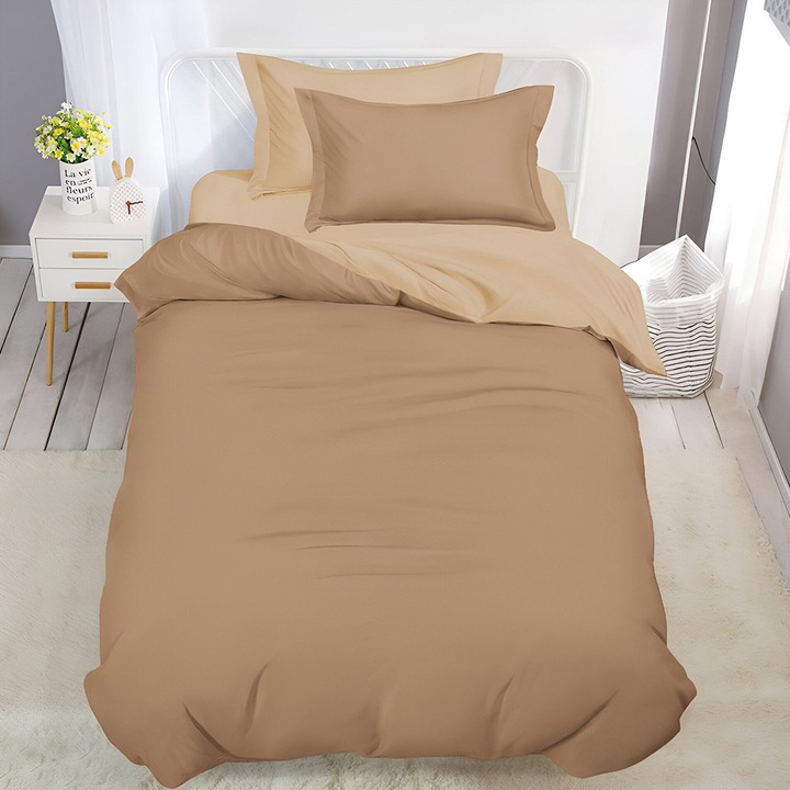 EmonaMall S18561 ágynemű, kétoldalas, gumis, egyszemélyes méret, 2 párnahuzat, 4 részes, barna/világosbarna