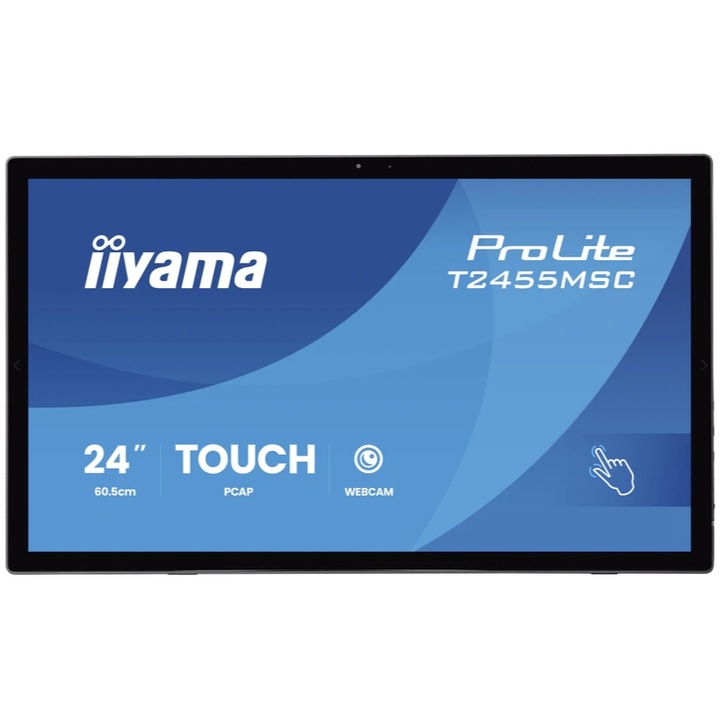 Monitor IPS LED Iiyama 23.8" T2455MSC-B2, Full HD 1920 x 1080, HDMI, DisplayPort, Boxe, Touchscreen, 120 Hz, 5 ms Negru