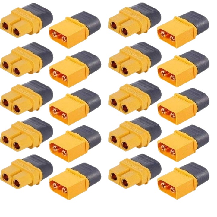 Set conectori XT60 pentru drone, e-bike, baterii, cupru placat cu aur, rezistenta la temperaturi ridicate, 10x15cm