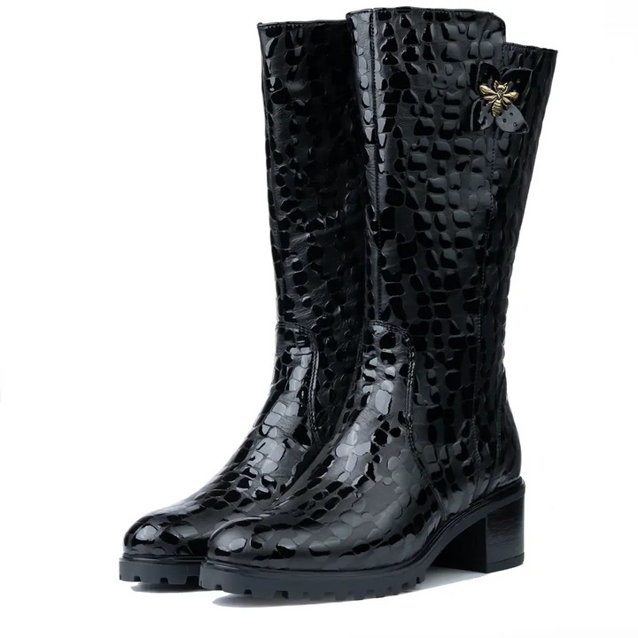 Cizme dama, Glemis, f-4.1, Piele naturala, Negru, 42 EU