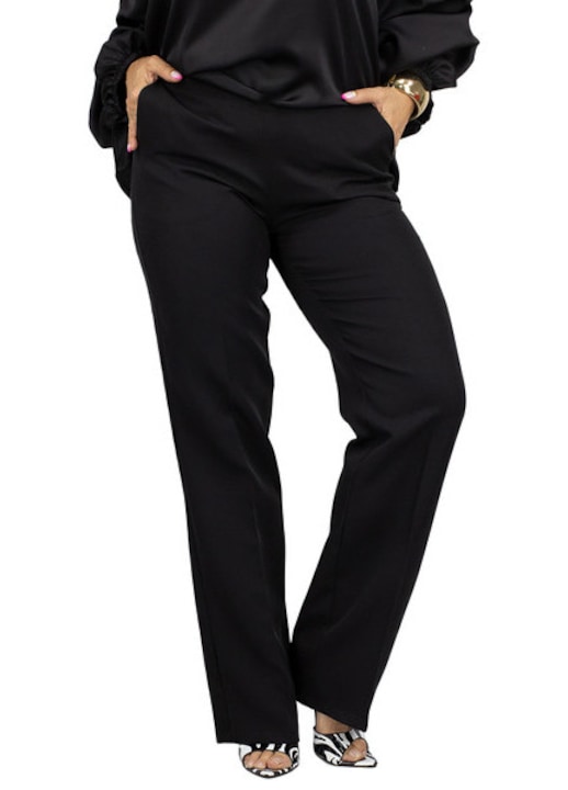 Pantaloni eleganți dama, Agrafka, negri, croiala dreapta picioare largi, talie medie, mărime 48 EU