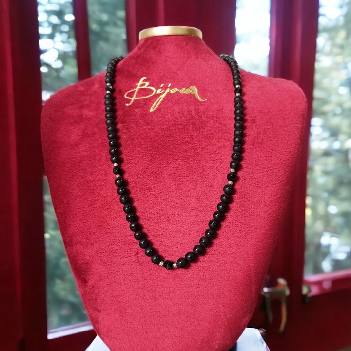 Colier margele barbati Amadi din Agat Negru si Onix cu accesorii din inox si inchidere magnetica