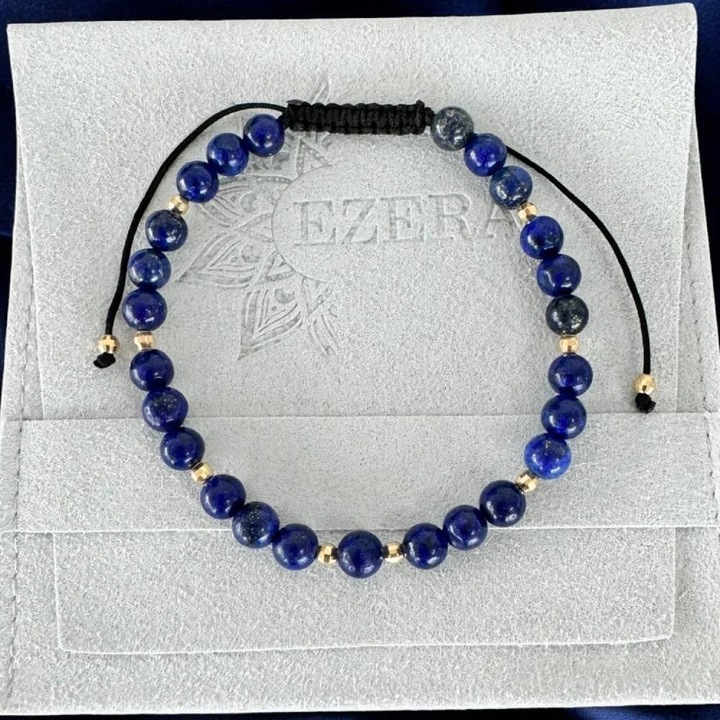 Bratara snur barbati Arcas din Lapis Lazuli cu accesorii din argint placat cu aur