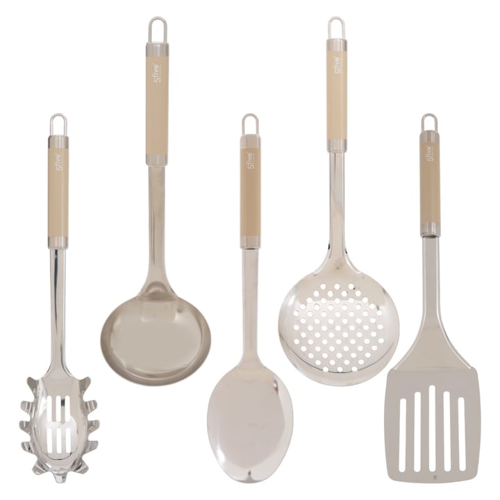 Set Ustensile Bucatarie, 5 Piese, 5five Simply Smart, Solstice, Inox Rezistent, Set Complet Gatit Si Servit, Linguri Si Spatula, Rezistenta La Rugina, Design Modern, Ideale Pentru Orice Bucatarie, Calitate Premium, Argintiu