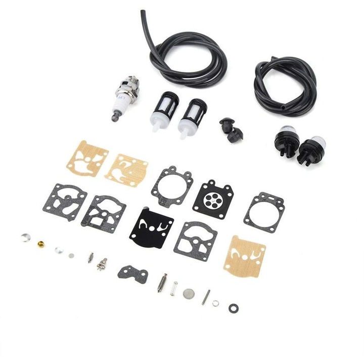 Kit reparatie carburator pentru STIHL FS36 FS40 FS44, 1 carburator, 2 bulbi, 2 filtre combustibil, 1 bujie, metal, argintiu