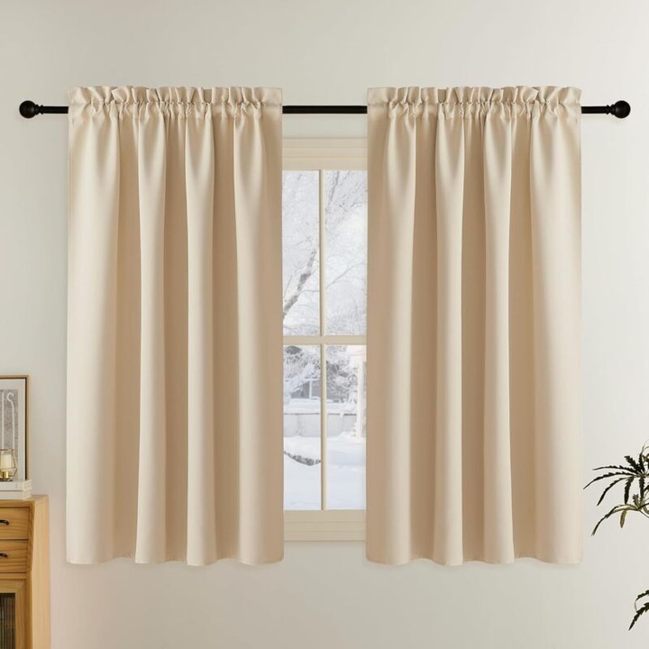 Set de 2 Perdele cu Buzunar pentru Bara, Draperii Opac pentru Ferestre Mici, Dormitoare, Dulapuri, Usi sau Bucatarii, L106 x H160cm, Bej