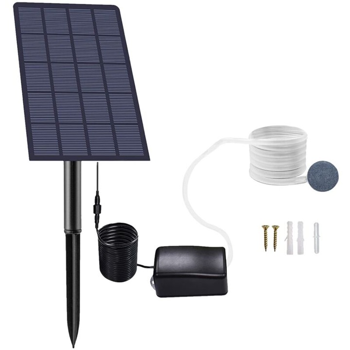 Aerator solar pentru iaz, 2W, 0.8 L/min, nivel de zgomot sub 60 dB, design flexibil