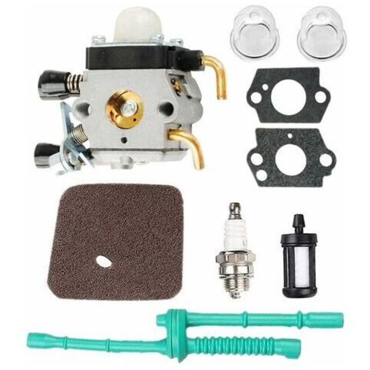 Carburator pentru motocoase, set cu filtre de aer si combustibil, compatibil cu Stihl FS38, FS45, FS46, FS55, FS74, FS76, FS80, multicolor