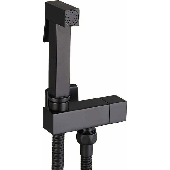 Set dus bidet portabil, alama, finisaj negru, furtun inox 150cm