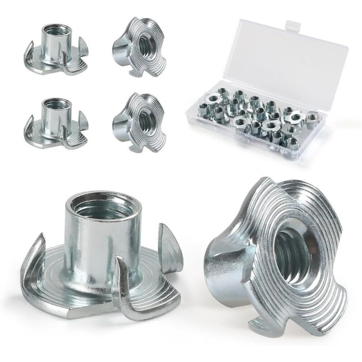 Piulite cu gheare din otel carbon galvanizat M4, M5, M6, M8, M10 – Fixare puternica a mobilierului – Pachet de 110