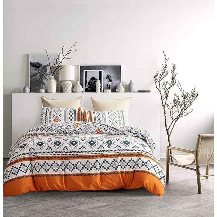 Ágynemű garnitúra 220x240cm 2 db 50x75cm párnahuzattal, fekete-fehér márvány mintás, mikroszálas