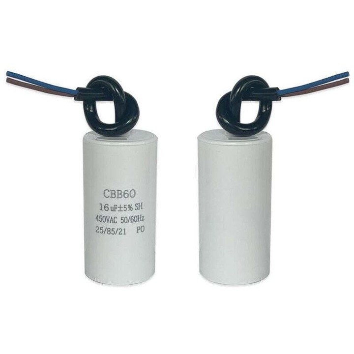 Condensator CBB60 16µF – Pornire motor 50/60Hz – Furnizat cu fire pentru o instalare usoara – Compatibil cu compresoare si ventilatoare