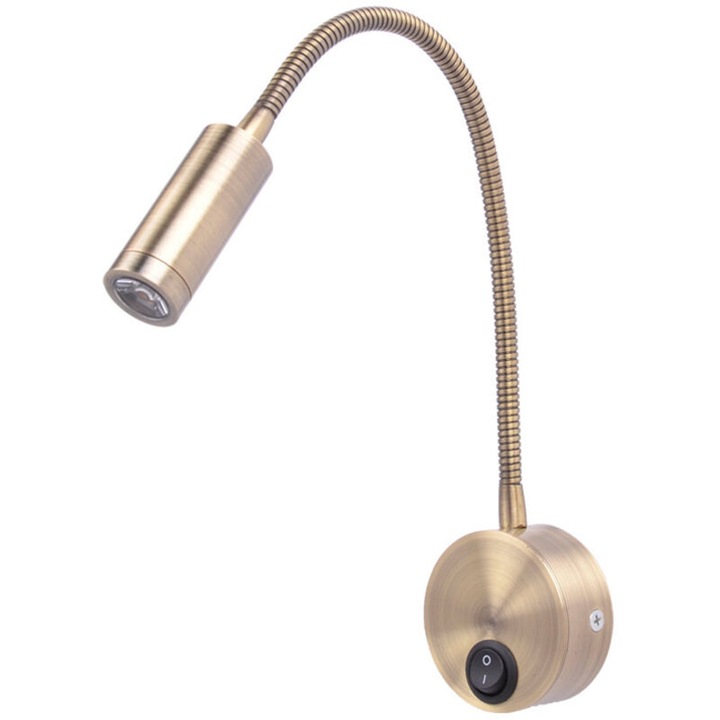 LED лампа за четене, 3W, бронз, топло бяла, гъвкава