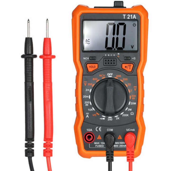 Multimetru digital 2000 de count, masoara tensiune AC/DC, curent DC, rezistenta, testare diode, iluminare, dimensiuni compacte