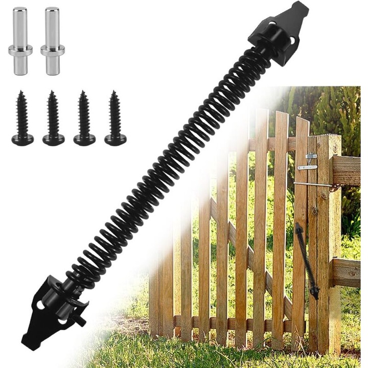 Inchizator de usa reglabil cu arc 36cm, otel carbon, sistem de inchidere silentios, pentru usi din lemn