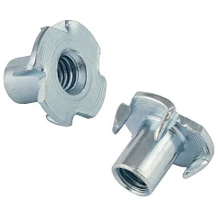 Set 50 piulite T M6x12 mm, Piulite cu gheare in 4 fete, Pentru lemn si fixari