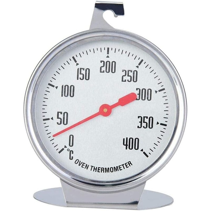 Termometru de cuptor din otel inoxidabil, 0-400 C, indicator rosu lung, baza stabila
