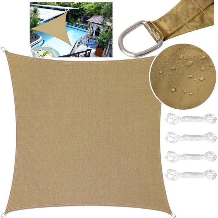 Téglalap/háromszög árnyékoló vitorla, vízálló, UV-védelem, 2.2m, bézs