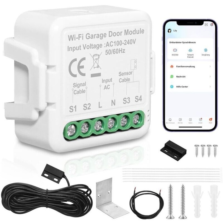 Deschizator inteligent de poarta, deschizator de usi de garaj conectat WiFi, control prin aplicatia Tuya