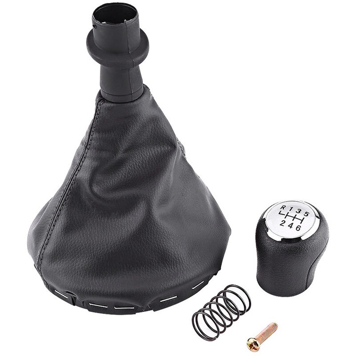 Kit schimbator viteze 6 trepte cu manson piele sintetica negru 47.5x50mm