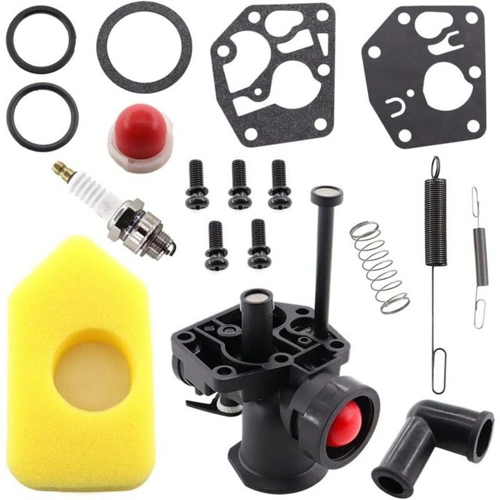 Kit carburator pentru motocoase - compatibil cu Briggs & Stratton 498809A, 494406 - filtru aer 698369, arcuri guvernator 691859, 692211