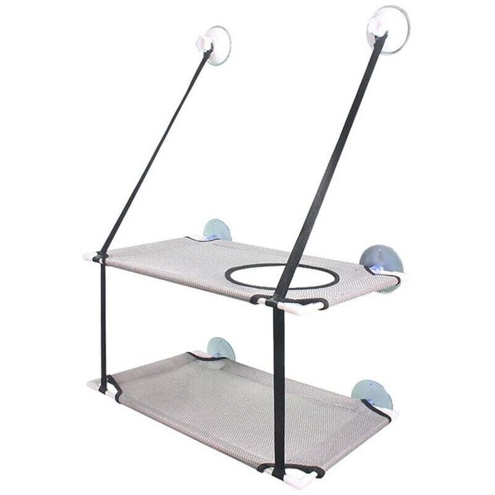 Прозоречна катерушка за котки, хамак за котки, двойна прозоречна катерушка за котки, голяма спестяваща място поставка за котки, издръжлива поставка за прозорец с 6 вендузи, подходяща за големи и малки котки