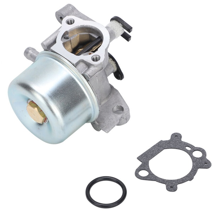 Csere karburátor kerti motorokhoz, rozsdaálló fém, 7x7.4cm méret, tömítéssel és gyűrűvel ellátott készlet