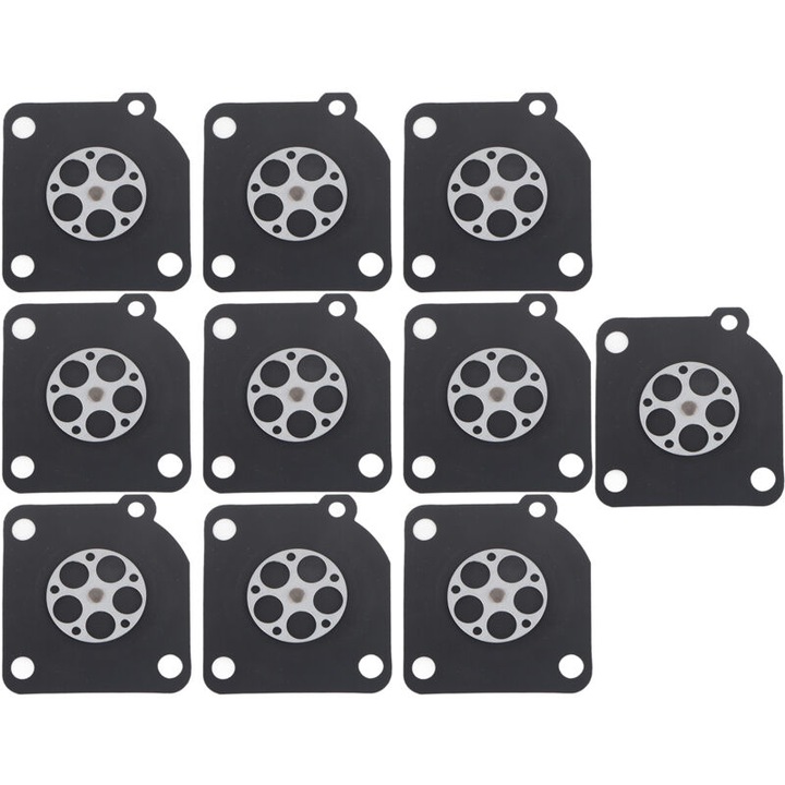 Kit garnituri diafragma carburator, 10 piese/set, pentru fierastraie cu lant ZAMA 180, S210, MS230, MS250, material cauciuc si fier