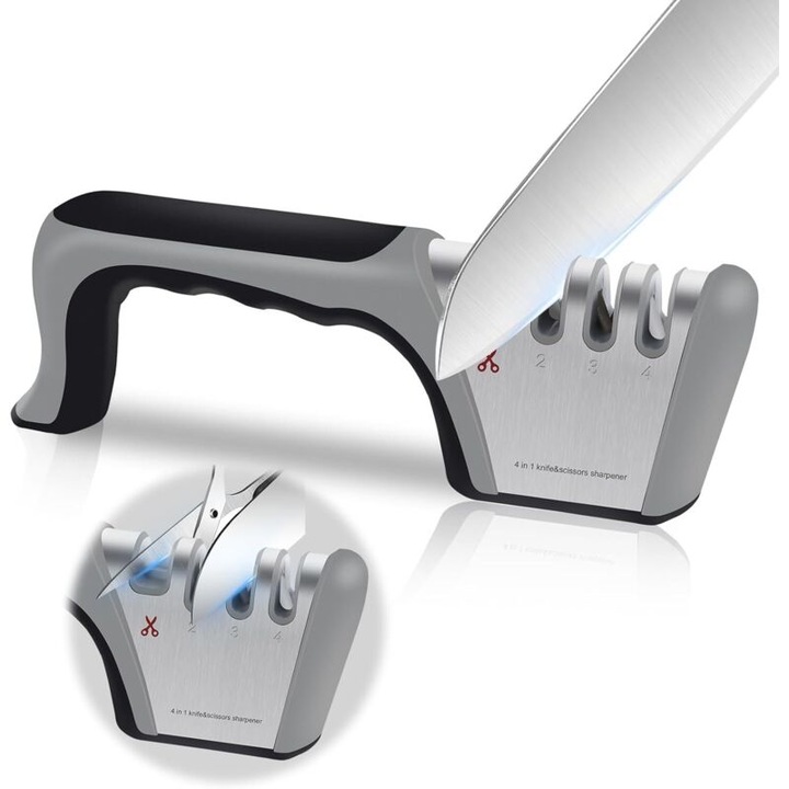 Ascutitor de cutite 4-in-1 – Ascutitor pentru otel inoxidabil si ceramica – Maner ergonomic – Baza antiderapanta pentru stabilitate
