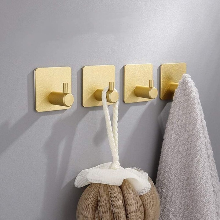 Set de 4 carlige adezive din inox, Rezistenta mare, Rezistente la coroziune, Pentru bucatarie si baie