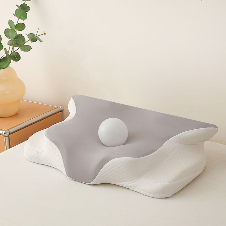 Perna ergonomica cervicala, 2 in 1, 9/12 cm, spuma cu memorie, husa respirabila, 63x42cm, alb