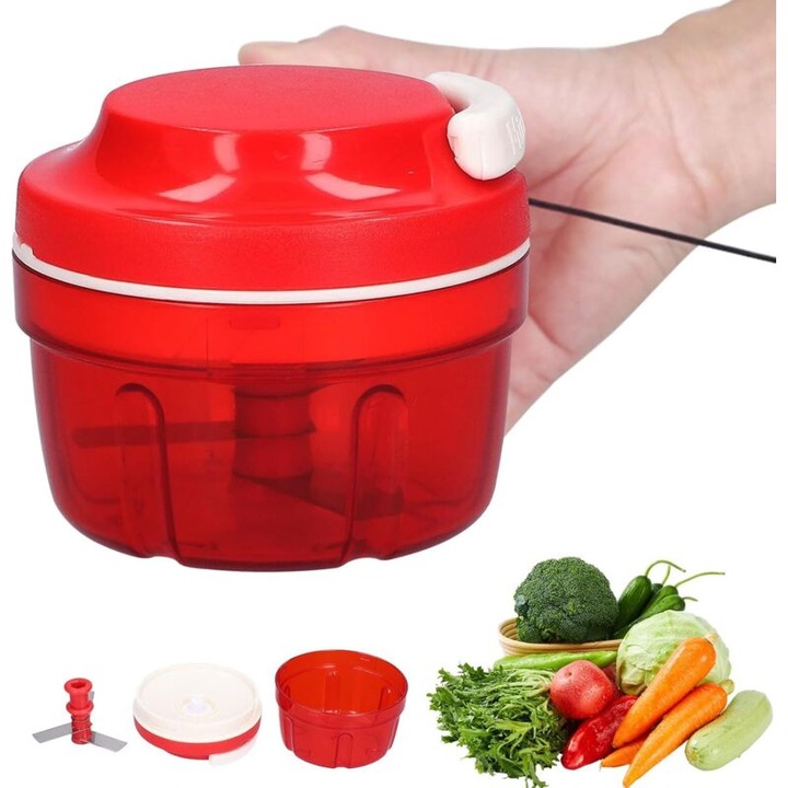 Tocator de ceapa rosie, Lama din inox, Capacitate 300 ml, Design compact si ergonomic pentru utilizare intensiva