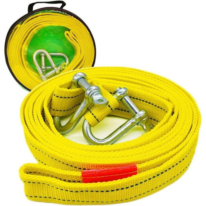 Curea de tractare, 5 m, capacitate 5 tone, cu 2 carlige de siguranta D-ring