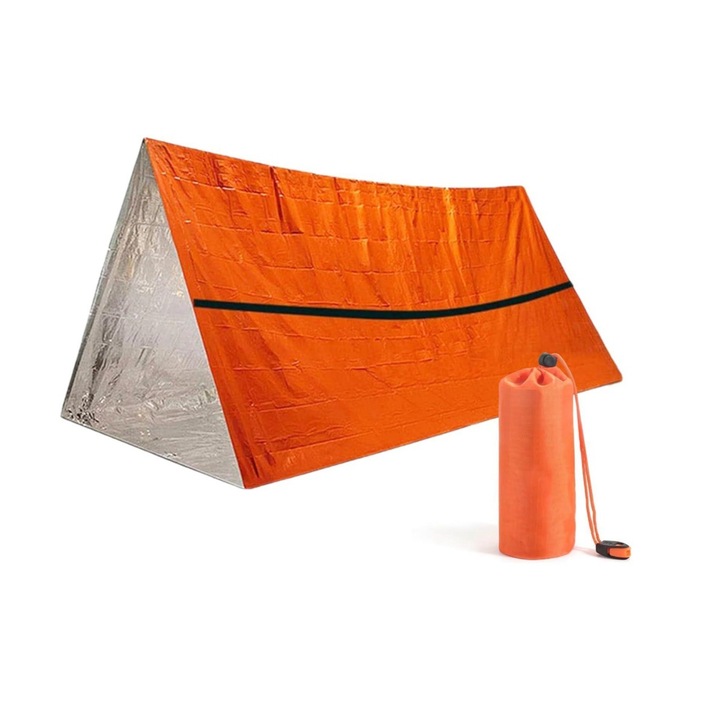 Cort trekking 245x150 cm, Impermeabil, Portabil, Portocaliu-rosu, 300 g